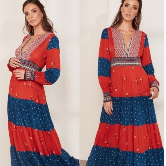 Free People x Revolve Starlight Printed Maxi Dress Rare Seen On Tori Spelling - Picture 3 of 13